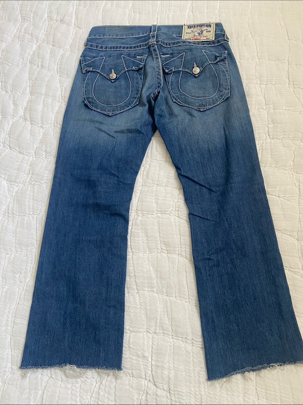 True Religion Dark Blue Wide Leg Jeans with Signature Back Pockets